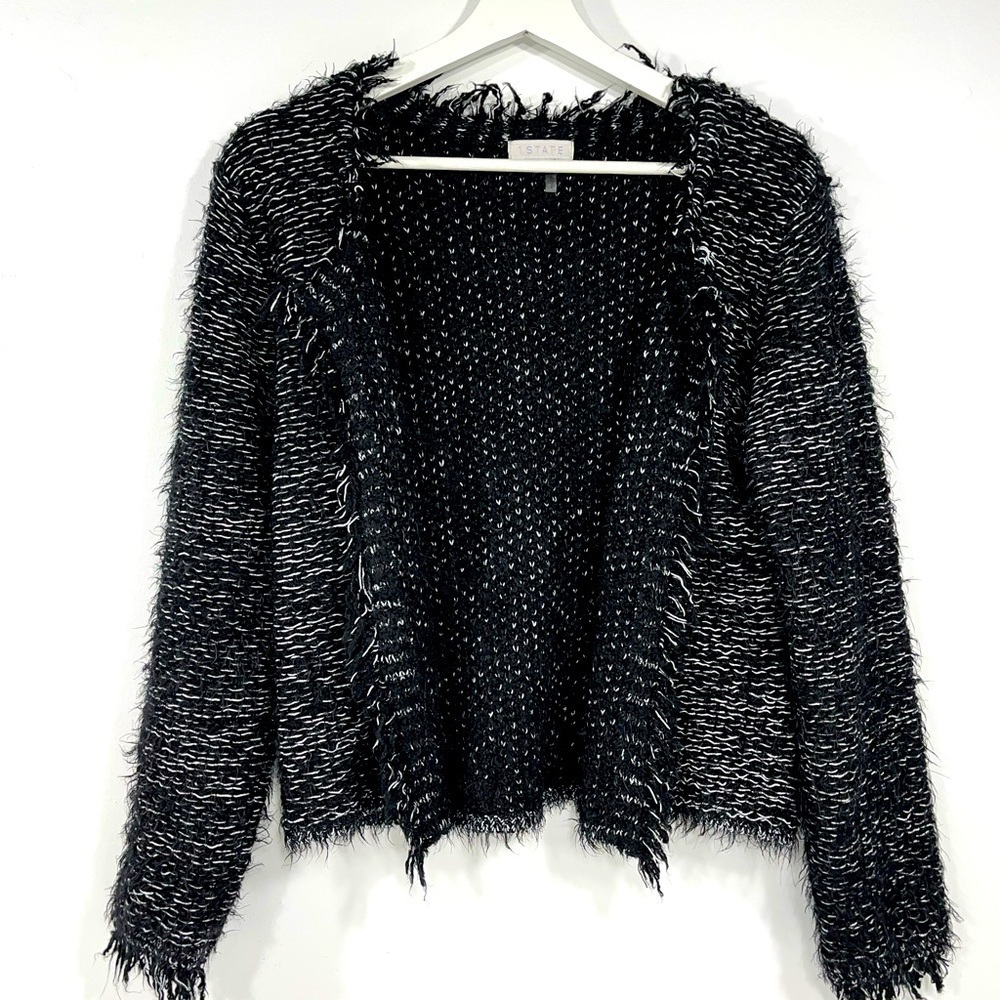 1 state fuzzy knit jacket black white size M